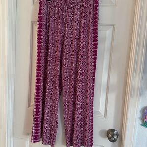 Purple Boho Wide Leg Elastic Waist Pants Size Large